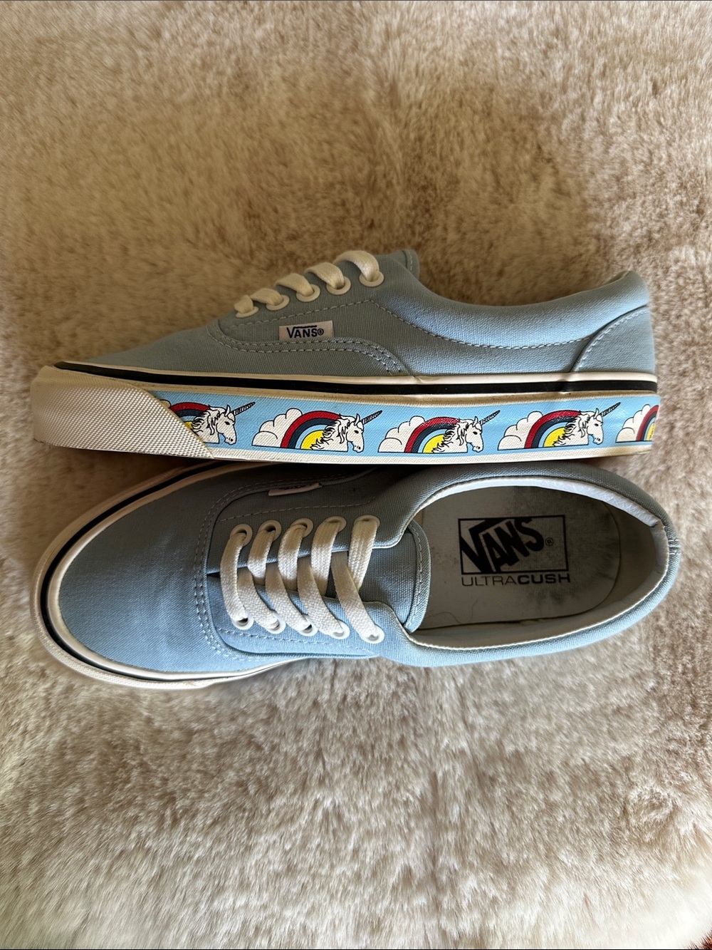 🦄🌈EUC Rare Vans Light Blue Unicorn Rainbow Low-Top Style 95 Era Sneakers